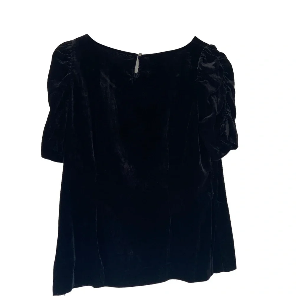 Talbots Women's Black Velour Blouse Top Ruched Short Sleeves Button Back PM NWT - Picture 4 of 14